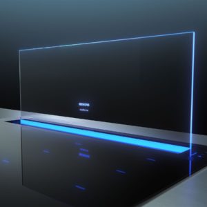 Elektrogeräte – Dunstabzugshabe mit blauer Beleuchtung von der StudioLine von Siemens.